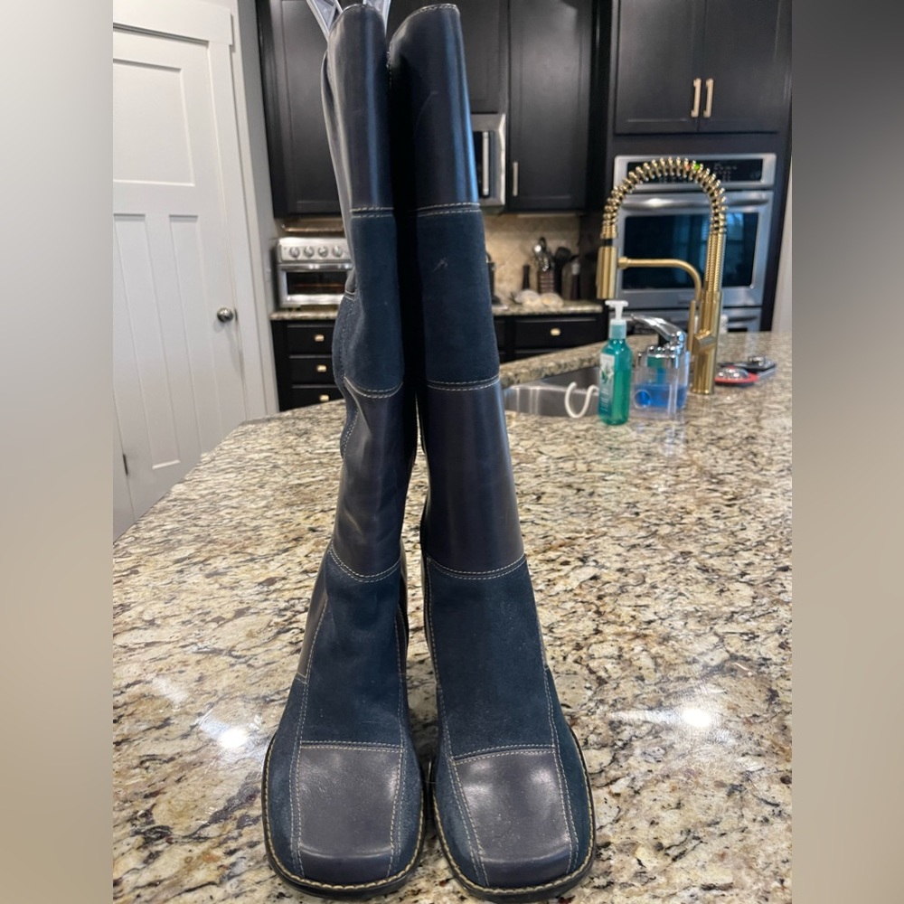 Blue leather and suede boots